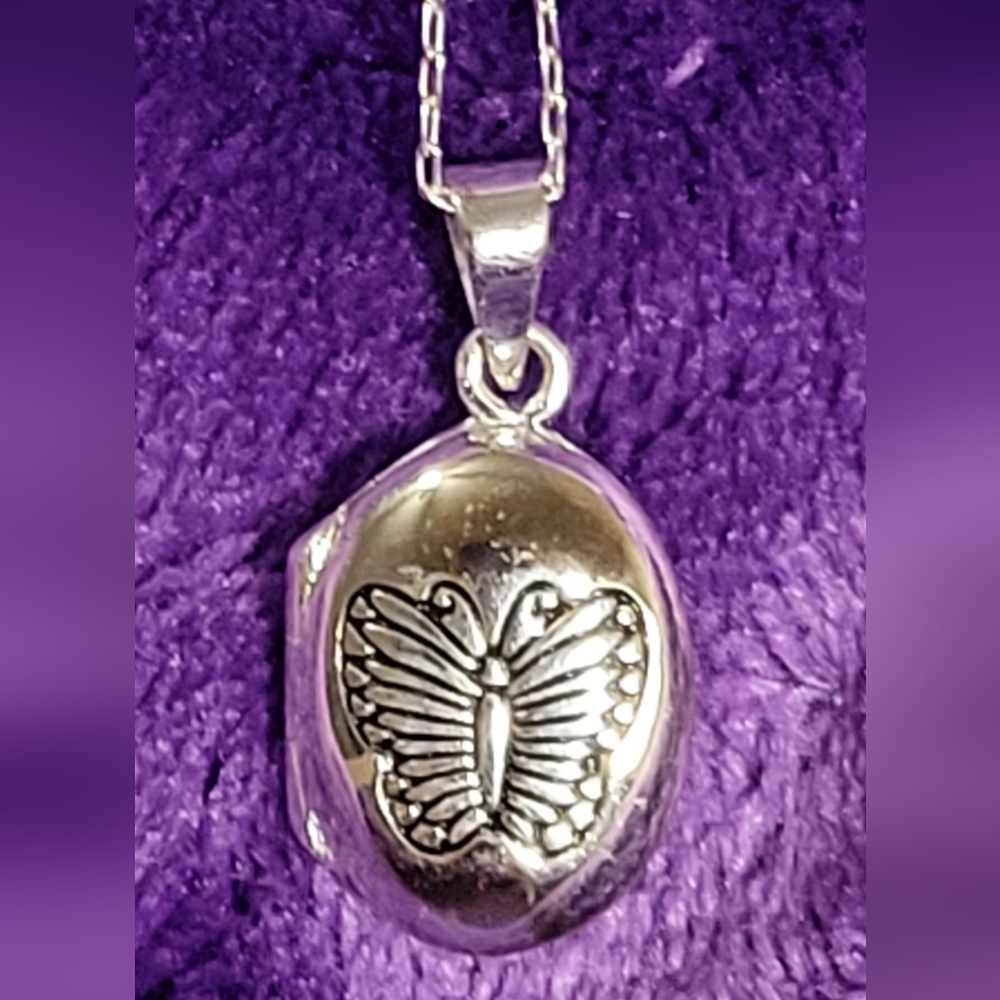 Sterling Silver Butterfly Locket With Sterling Silver Chain - Picture 2 of 11